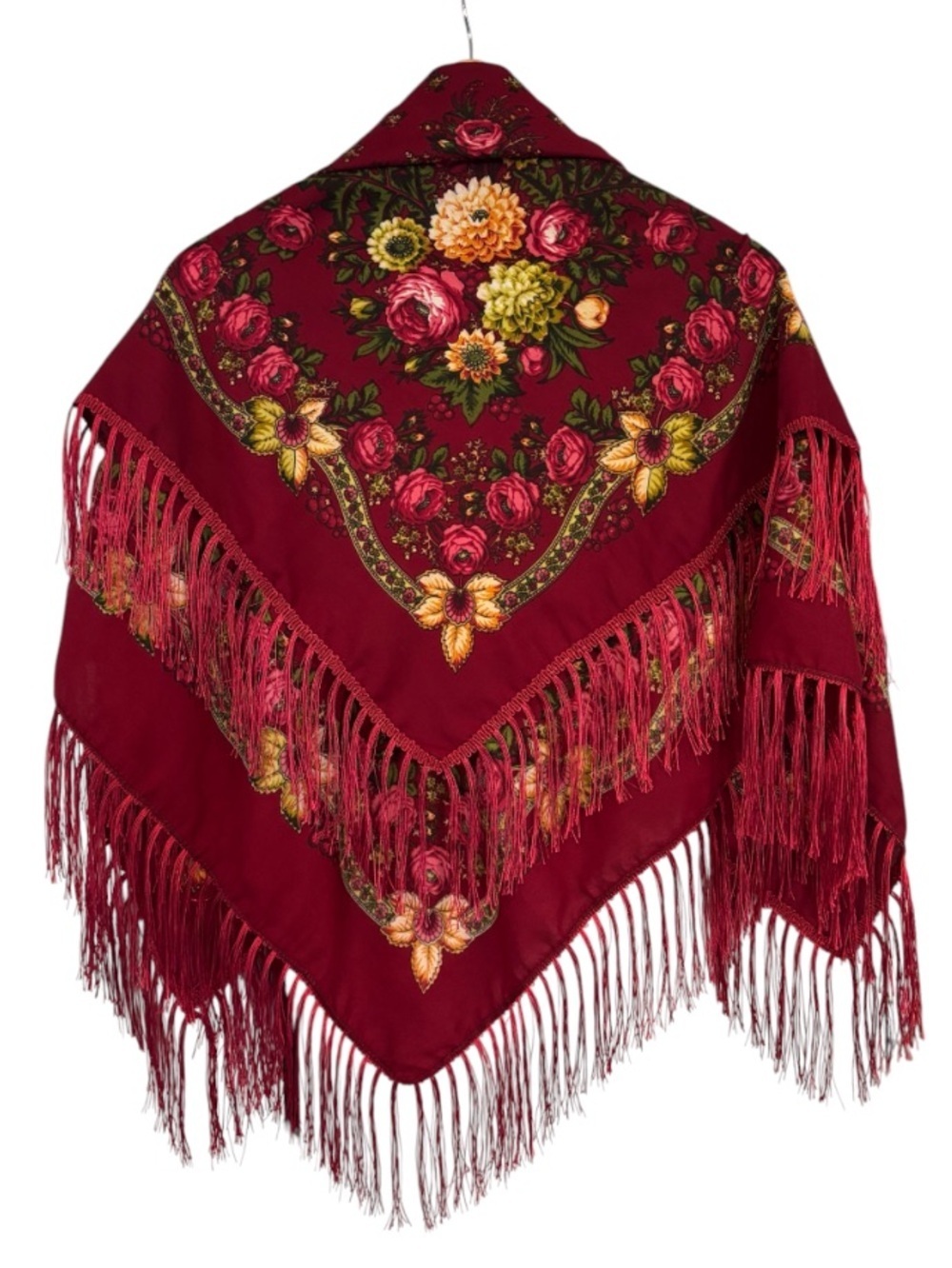 Aratta Silent Journey Floral Fringe Red Shawl Scarf NWT